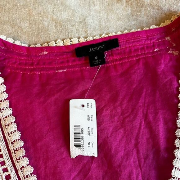 Cute J. Crew NWT Corded Trim Short Hot Pink Tunic Embroidery Dress Beach Pool - Picture 3 of 10